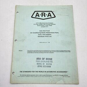 ARA Manufacturing Auto Truck AC Heater Parts Tools Distributor Price List 1984